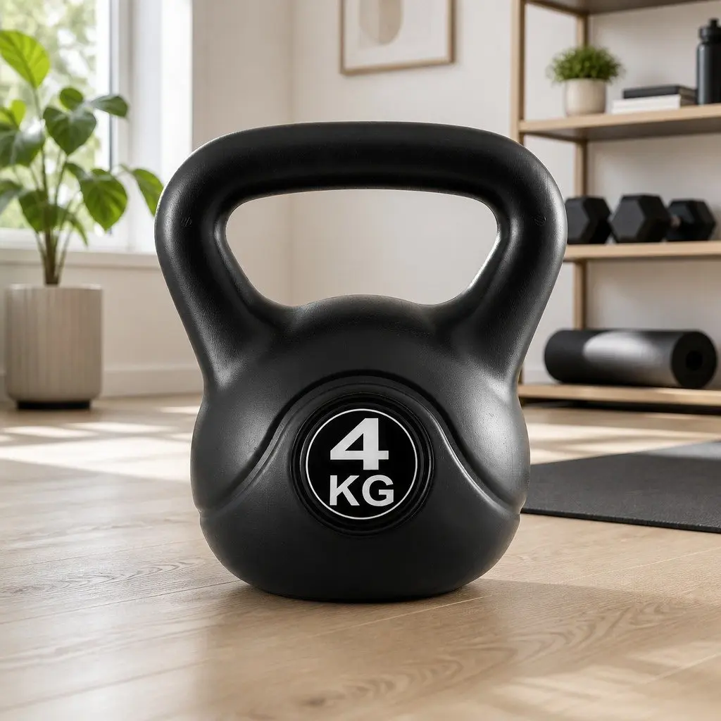 Kettlebell Black 4kg Concrete Filled Anti-Slip Grip Home Gym Weight Lifting Exercise Equipment