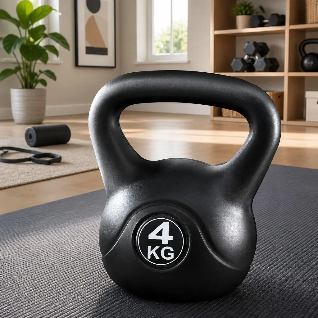 Kettlebell Black 4kg Concrete Filled Anti-Slip Grip Home Gym Weight Lifting Exercise Equipment