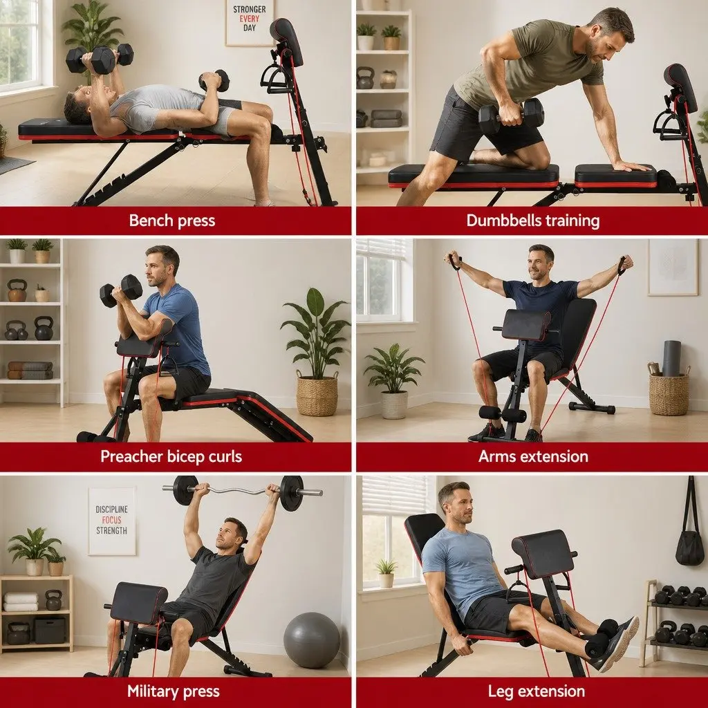 Adjustable Weight Bench Black 8 Incline Levels Preacher Curl Functionality