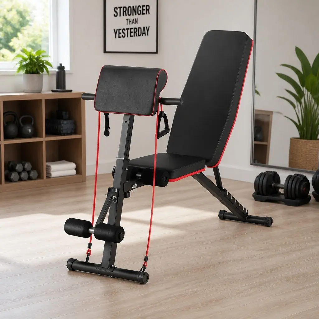 Adjustable Weight Bench Black 8 Incline Levels Preacher Curl Functionality