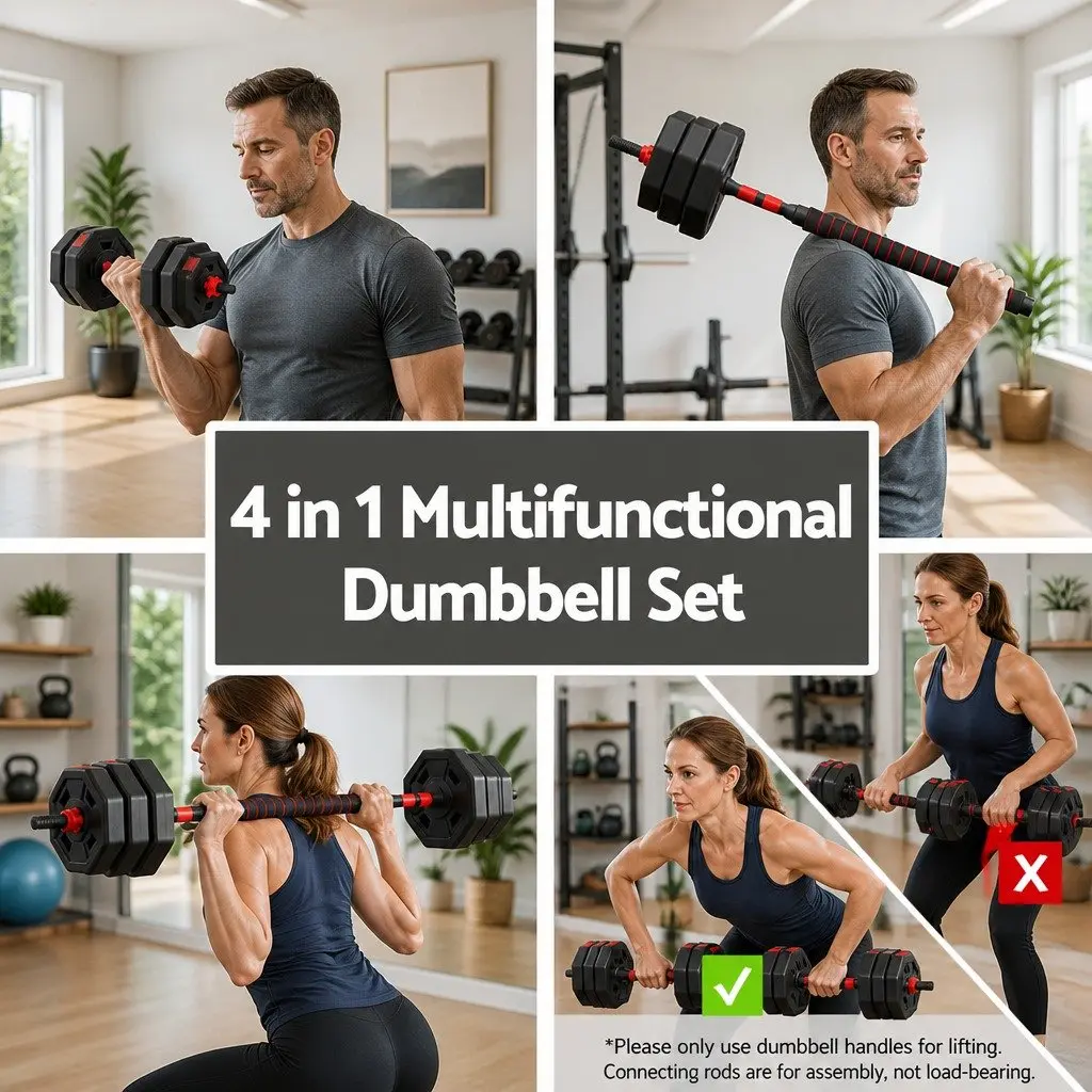 40kg Adjustable Dumbbell Barbell Set Black Red Compact 4-in-1 System for Home Gym Strength Training