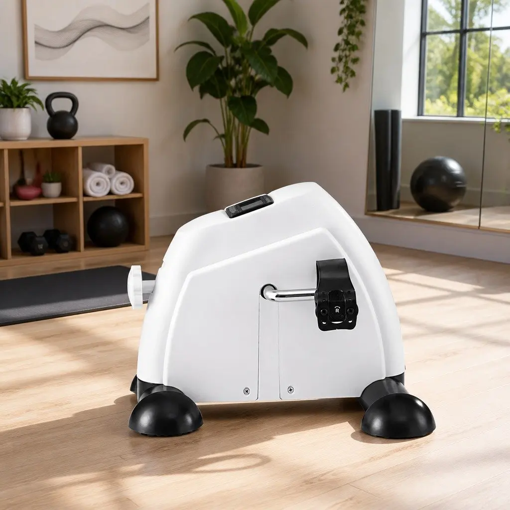 Mini Exercise Bike White Portable Adjustable Resistance Under Desk