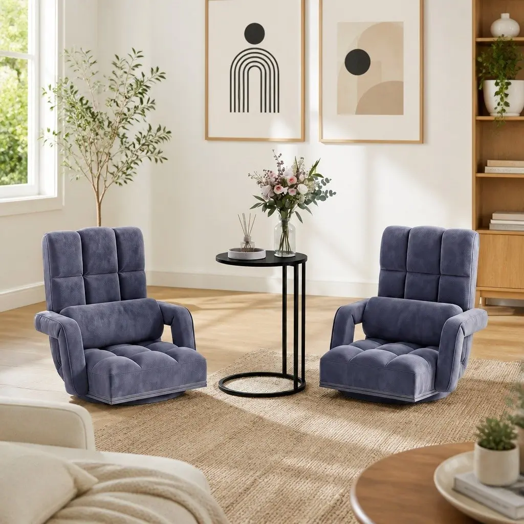 Floor Lounge Chair Recliner & C-Shape Side Table Set Swivel Adjustable Living