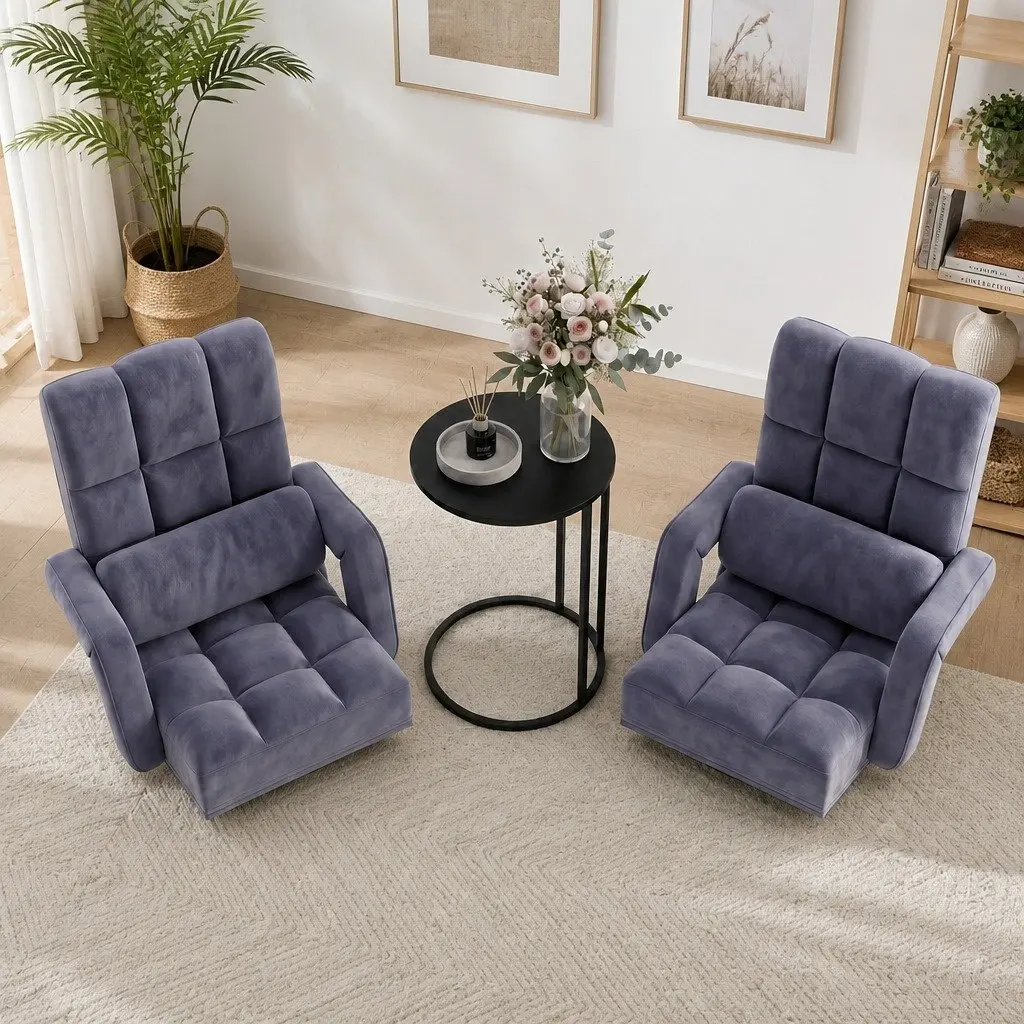 Floor Lounge Chair Recliner & C-Shape Side Table Set Swivel Adjustable Living