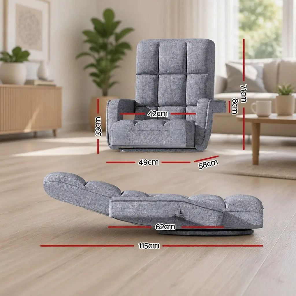 Floor Lounge Chair Grey Adjustable Swivel Foldable Compact Furniture