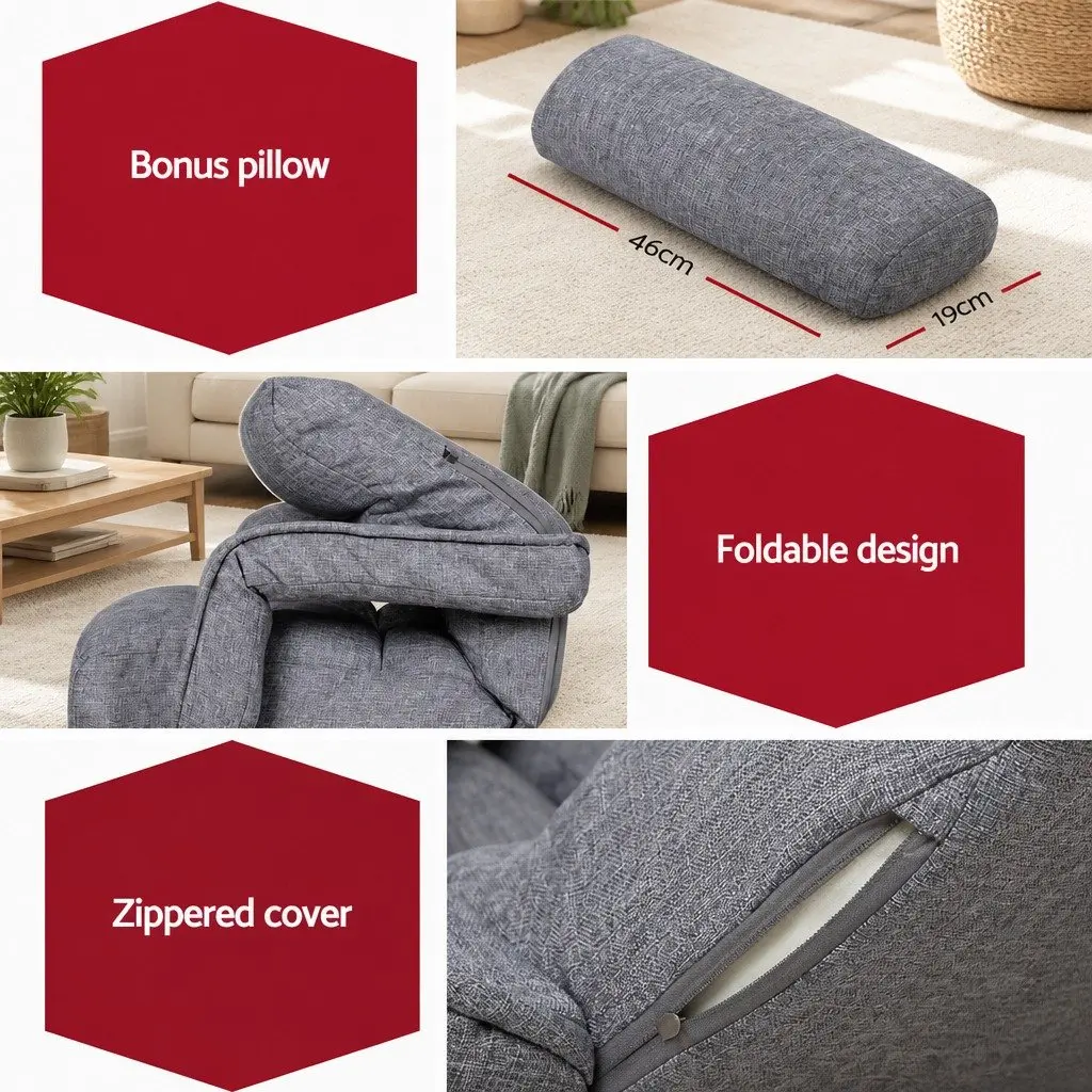Floor Lounge Chair Grey Adjustable Swivel Foldable Compact Furniture