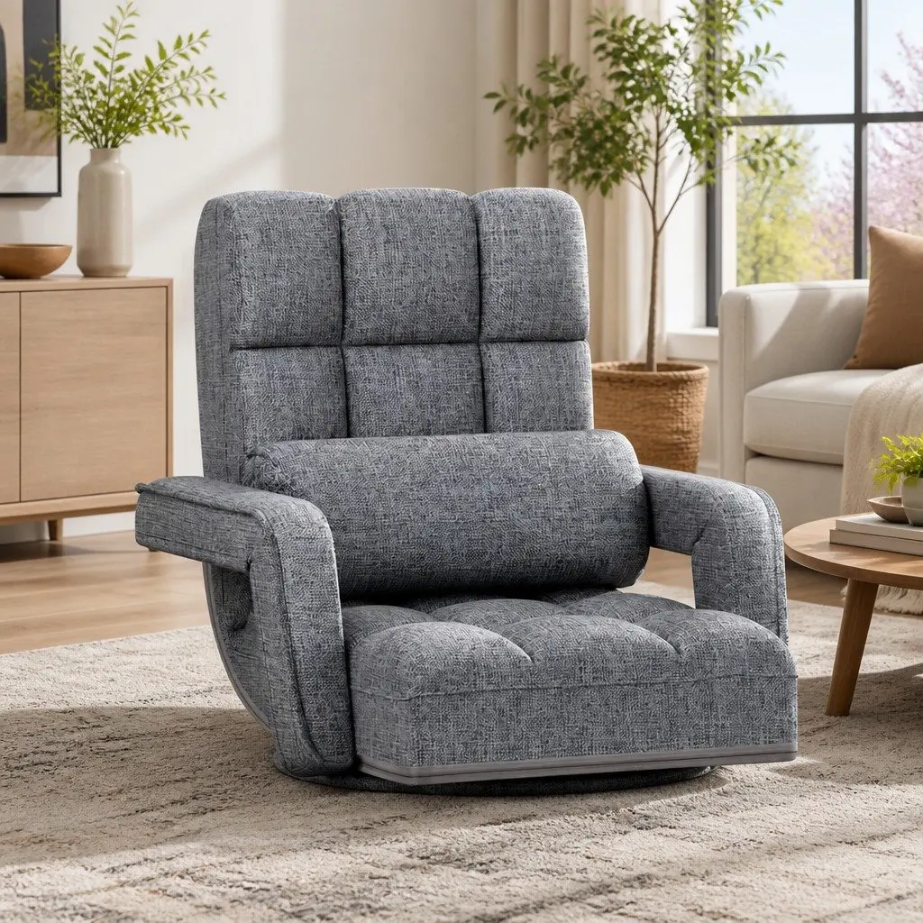 Floor Lounge Chair Grey Adjustable Swivel Foldable Compact Furniture