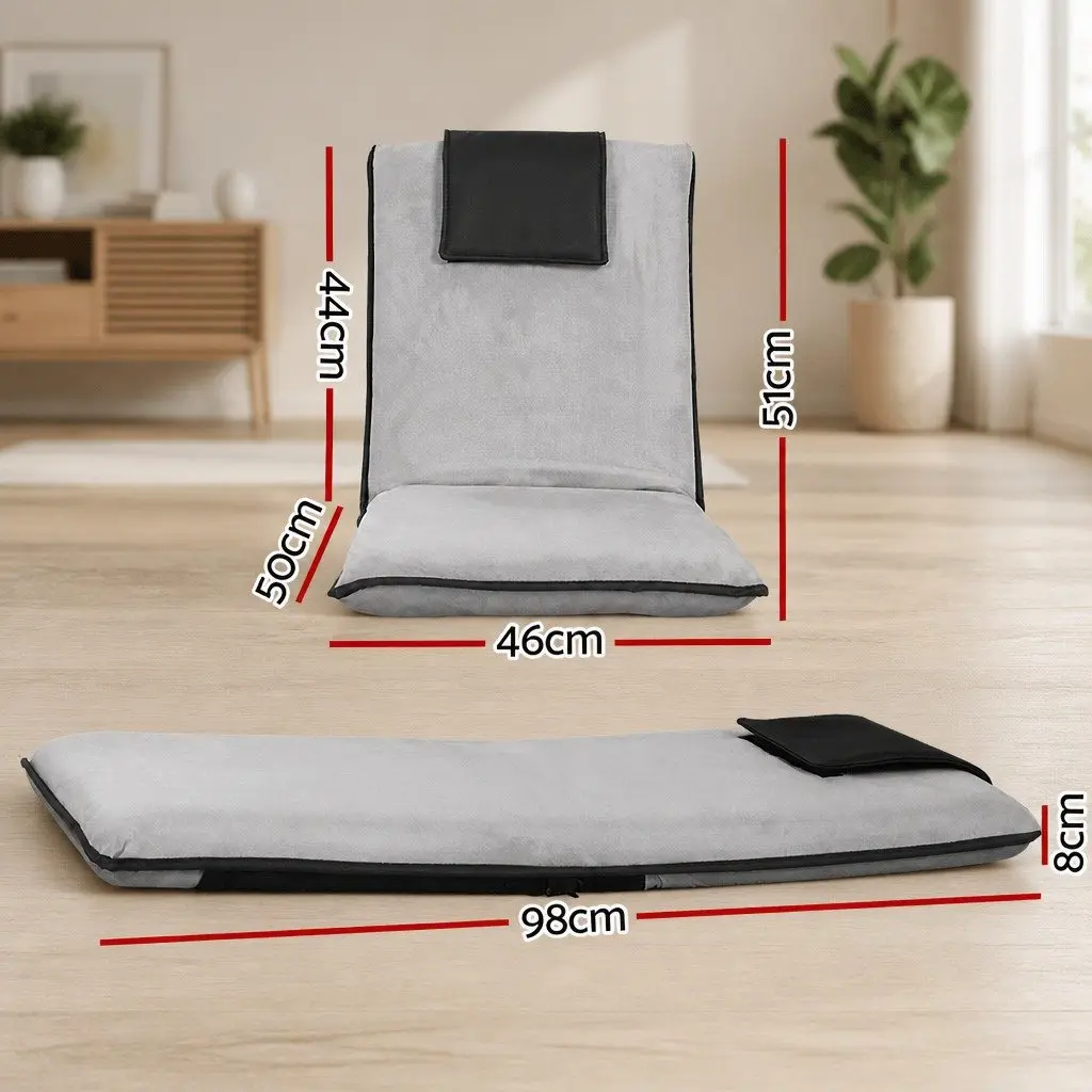 Floor Lounge Sofa Bed Grey Adjustable Recliner Chair Five Position Foldable