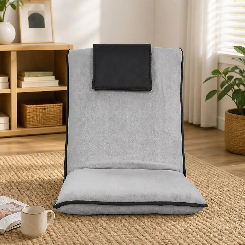 Floor Lounge Sofa Bed Grey Adjustable Recliner Chair Five Position Foldable