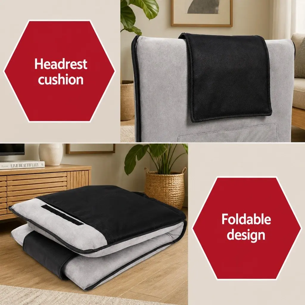 Floor Lounge Sofa Bed Grey Adjustable Recliner Chair Five Position Foldable