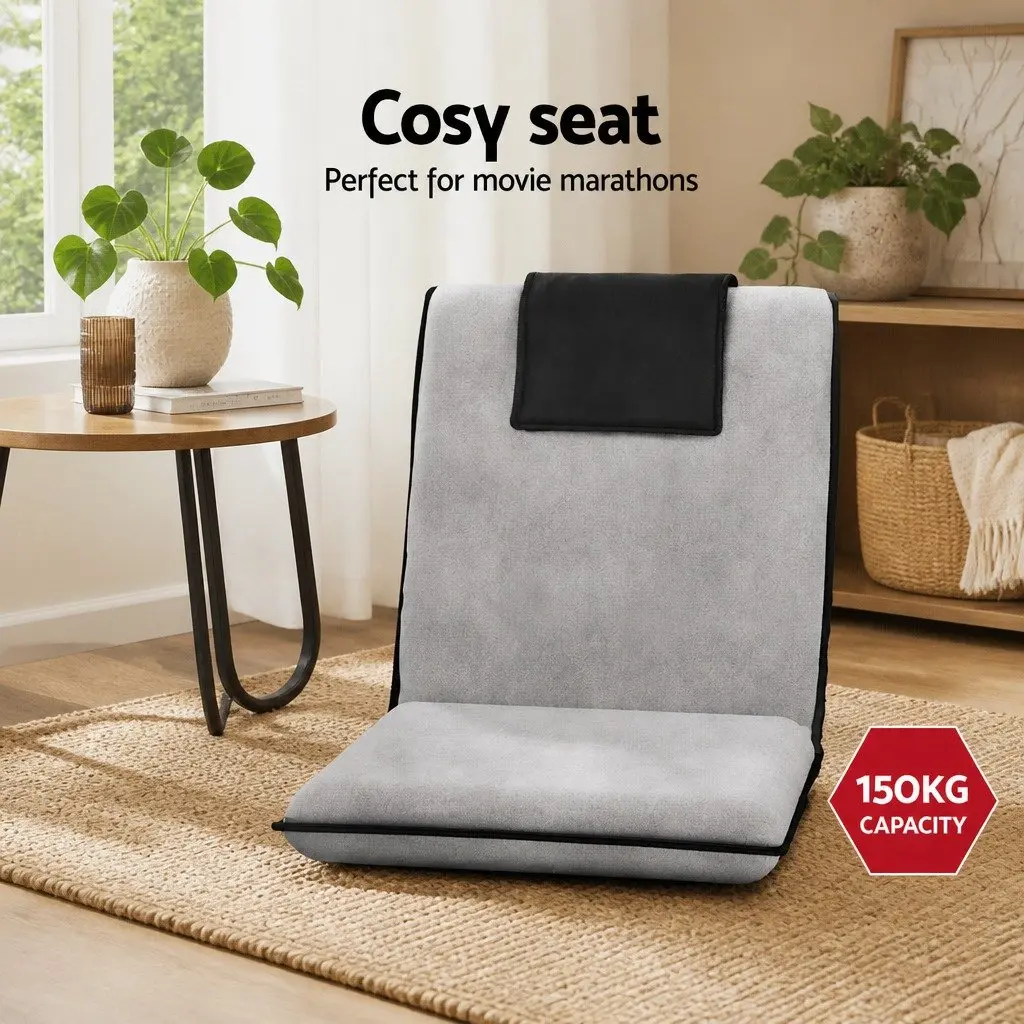 Floor Lounge Sofa Bed Grey Adjustable Recliner Chair Five Position Foldable