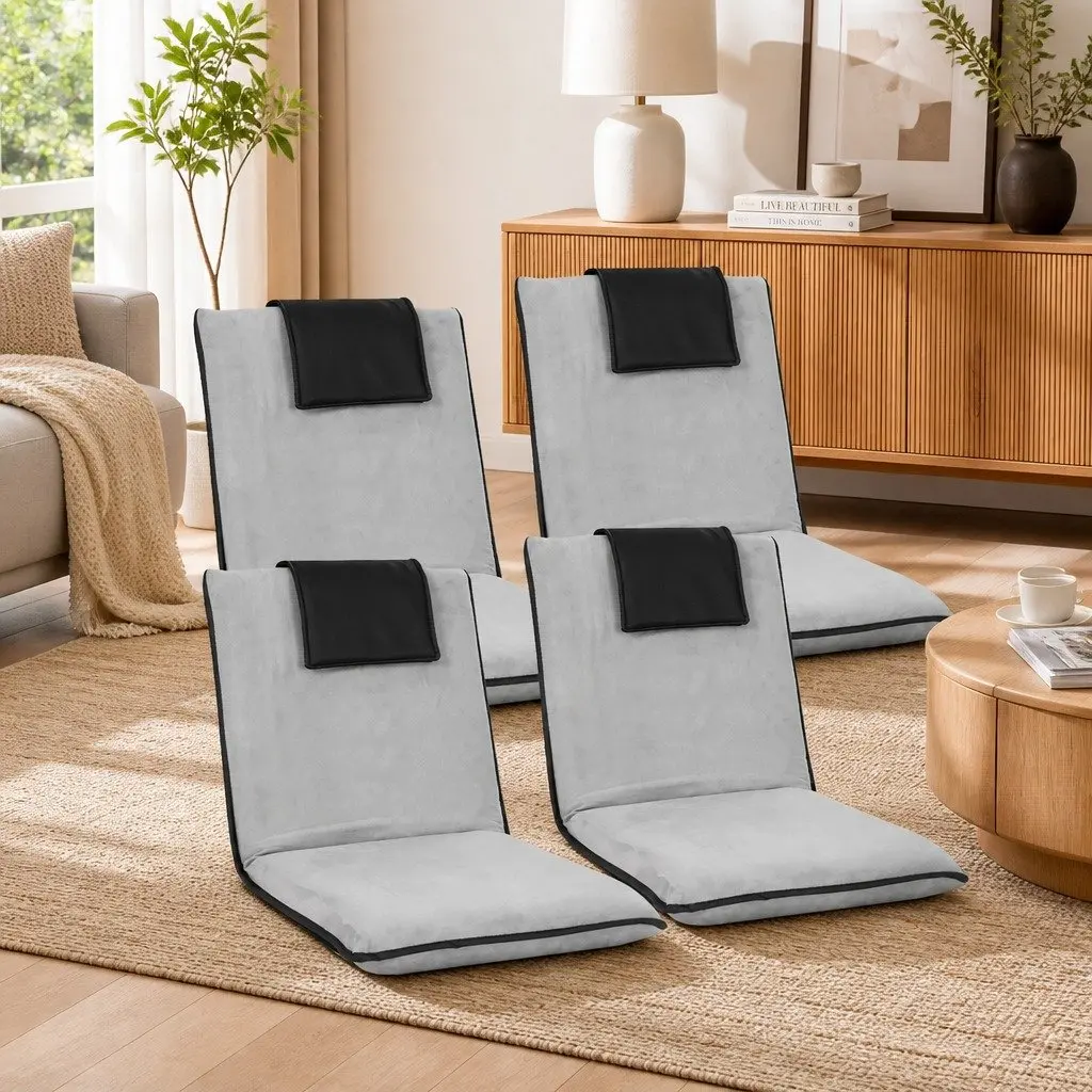Floor Lounge Sofa Bed Grey Adjustable Recliner Chair Five Position Foldable