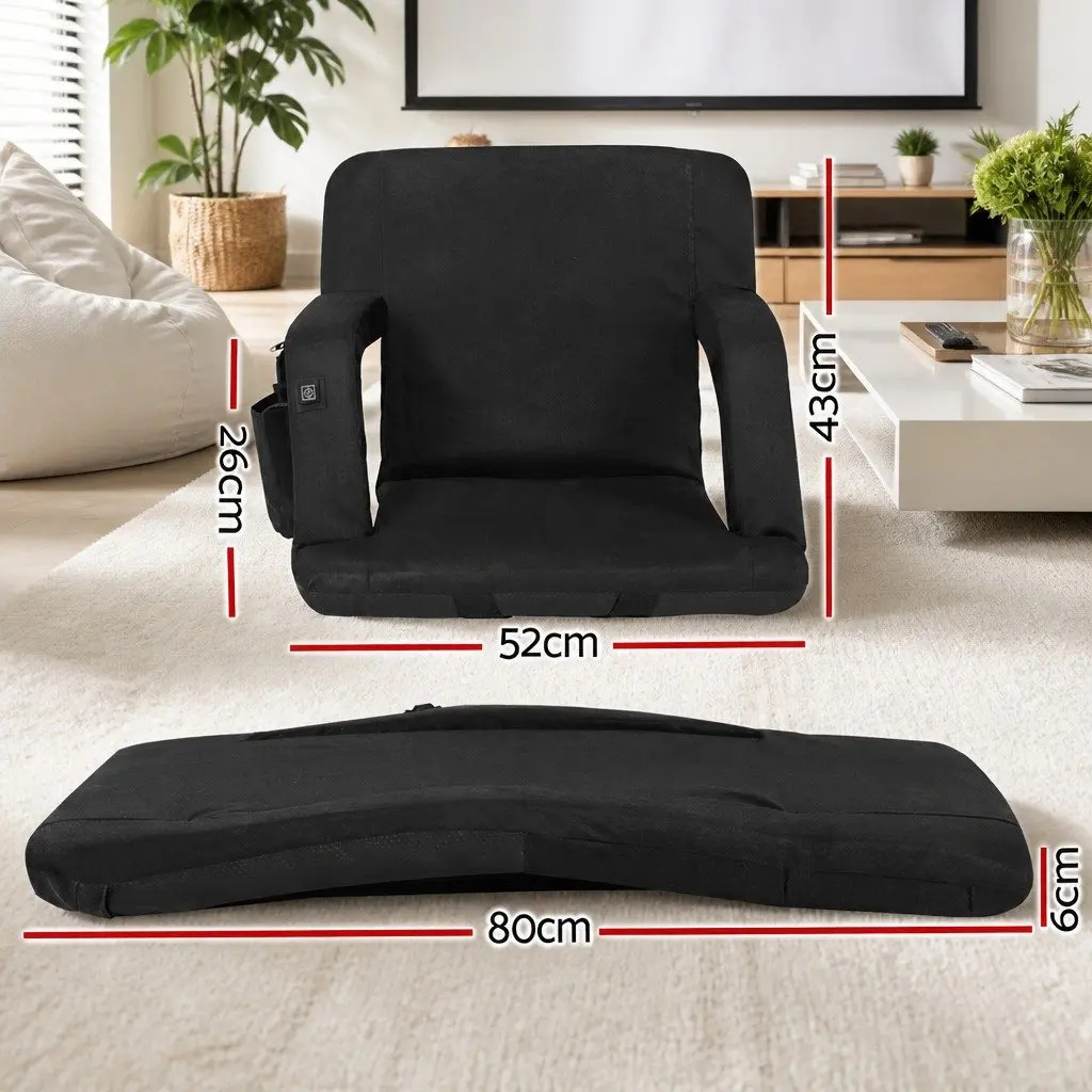 Heated Floor Lounge Sofa Bed 5-Position Adjustable Recliner with Armrest Black