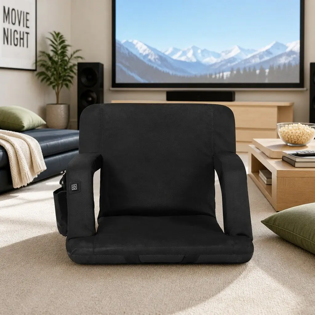 Heated Floor Lounge Sofa Bed 5-Position Adjustable Recliner with Armrest Black