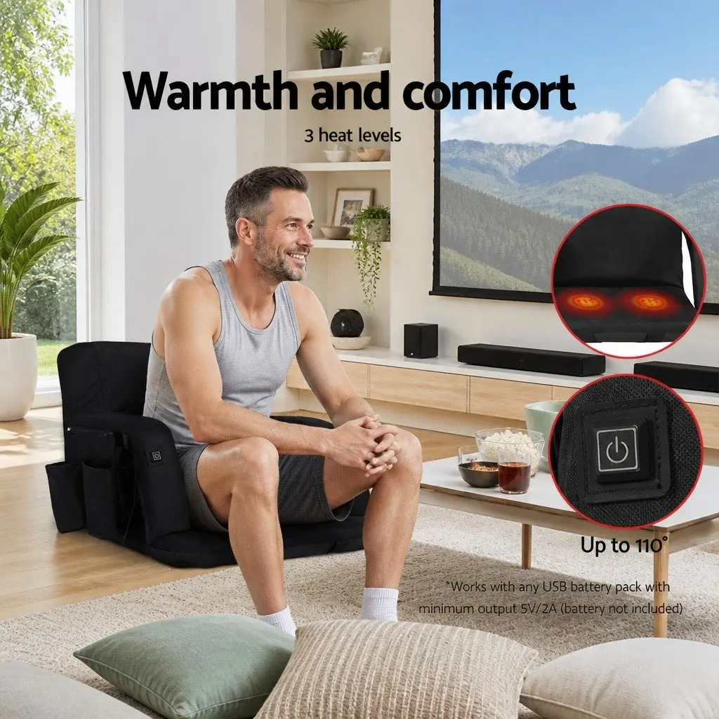Heated Floor Lounge Sofa Bed 5-Position Adjustable Recliner with Armrest Black