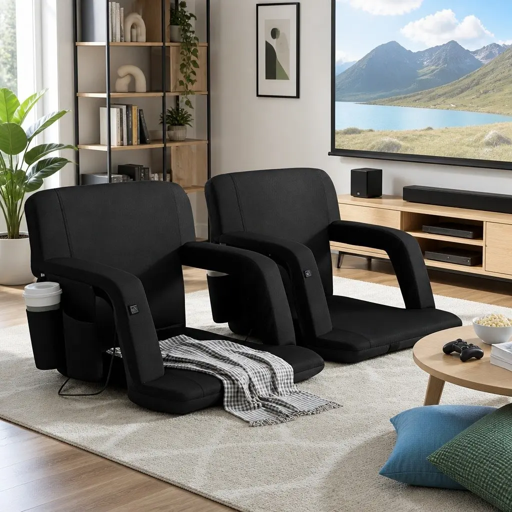 Heated Floor Lounge Sofa Bed 5-Position Adjustable Recliner with Armrest Black