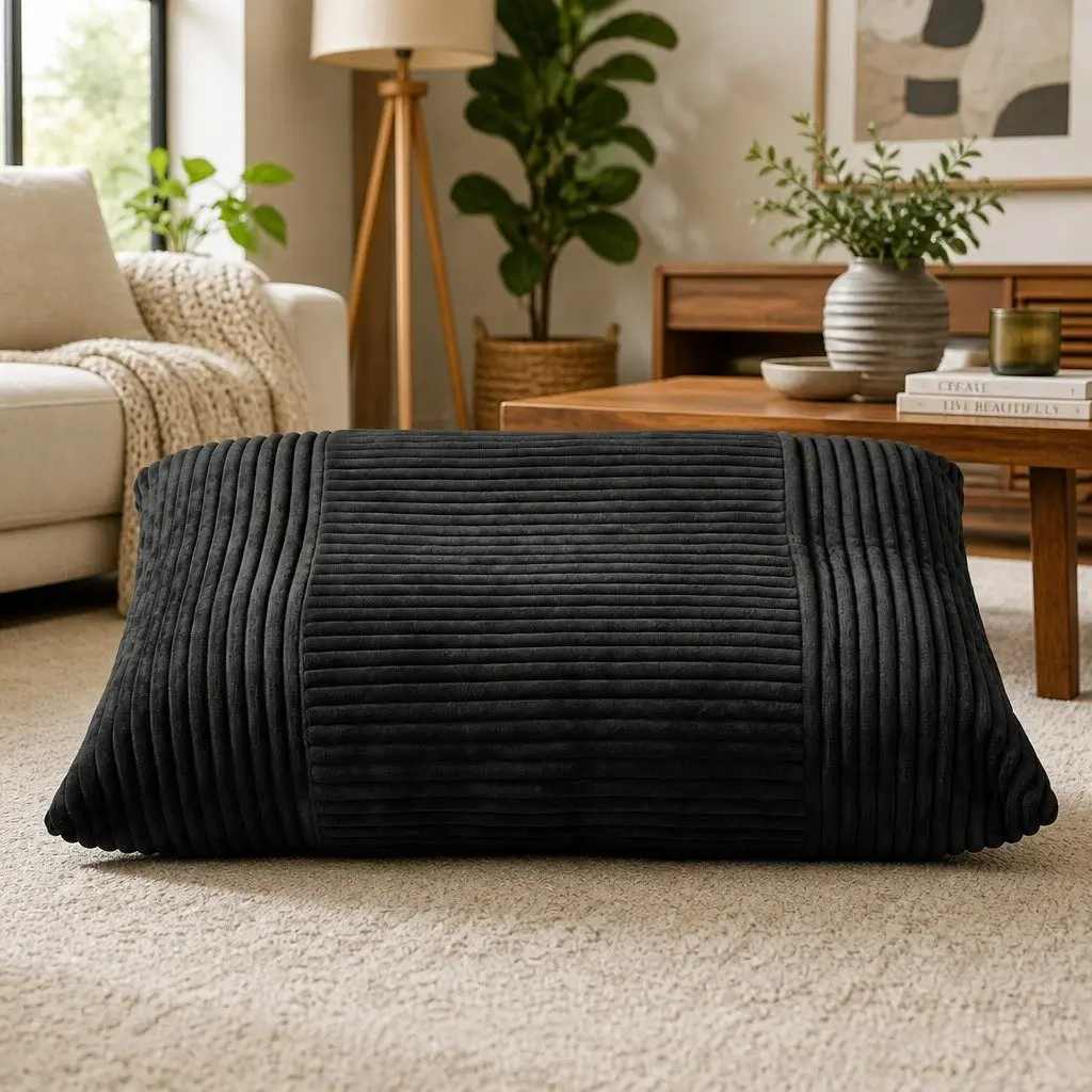 Convertible Bean Bag Chair Black Multi-Use Boneless 3-in-1 Lounger Bed