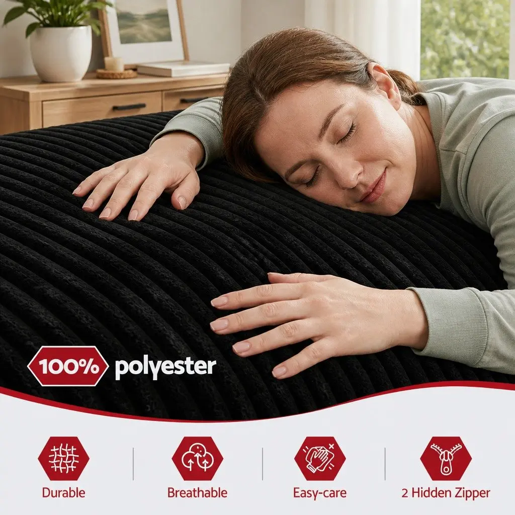 Convertible Bean Bag Chair Black Multi-Use Boneless 3-in-1 Lounger Bed