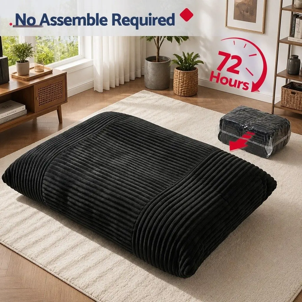 Convertible Bean Bag Chair Black Multi-Use Boneless 3-in-1 Lounger Bed