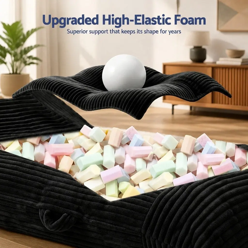Convertible Bean Bag Chair Black Multi-Use Boneless 3-in-1 Lounger Bed