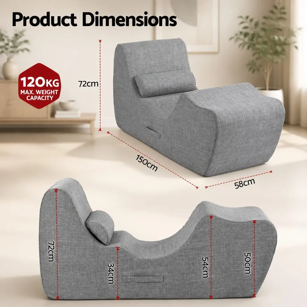Chaise Lounge Chair Grey Ergonomic S-Curve Boneless Relaxing Seating