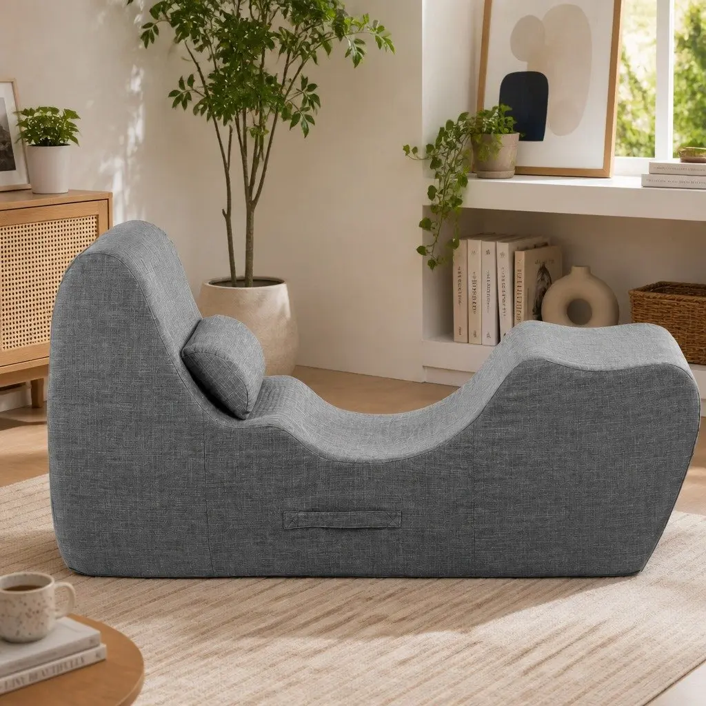 Chaise Lounge Chair Grey Ergonomic S-Curve Boneless Relaxing Seating