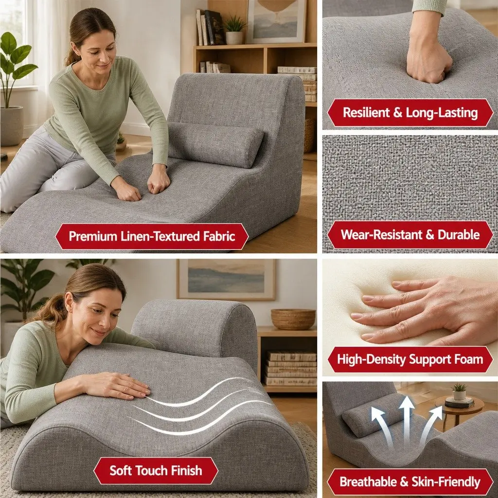 Chaise Lounge Chair Grey Ergonomic S-Curve Boneless Relaxing Seating