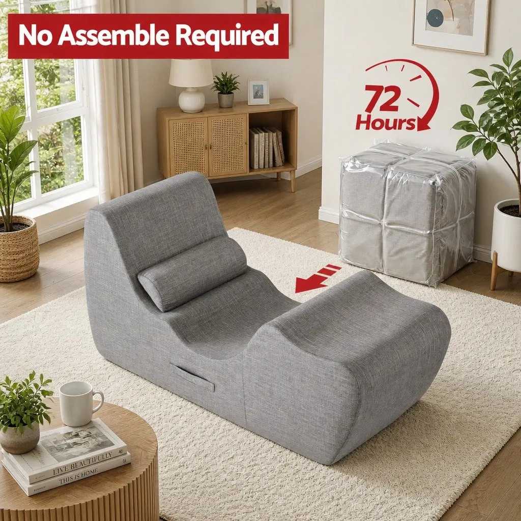 Chaise Lounge Chair Grey Ergonomic S-Curve Boneless Relaxing Seating