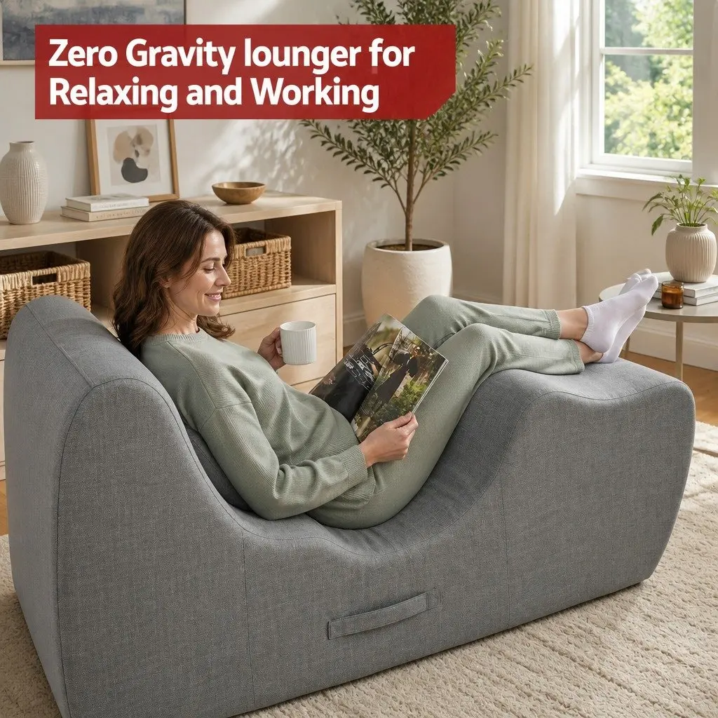 Chaise Lounge Chair Grey Ergonomic S-Curve Boneless Relaxing Seating