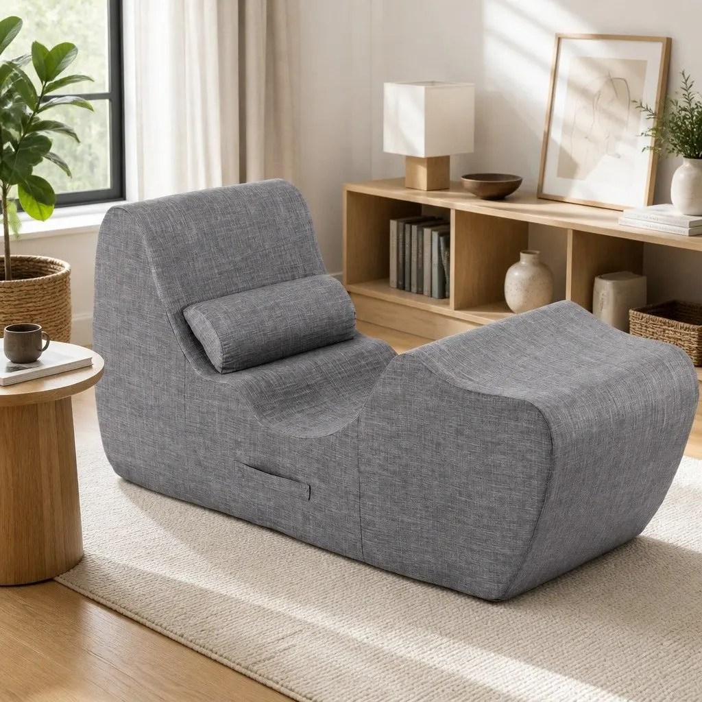 Chaise Lounge Chair Grey Ergonomic S-Curve Boneless Relaxing Seating