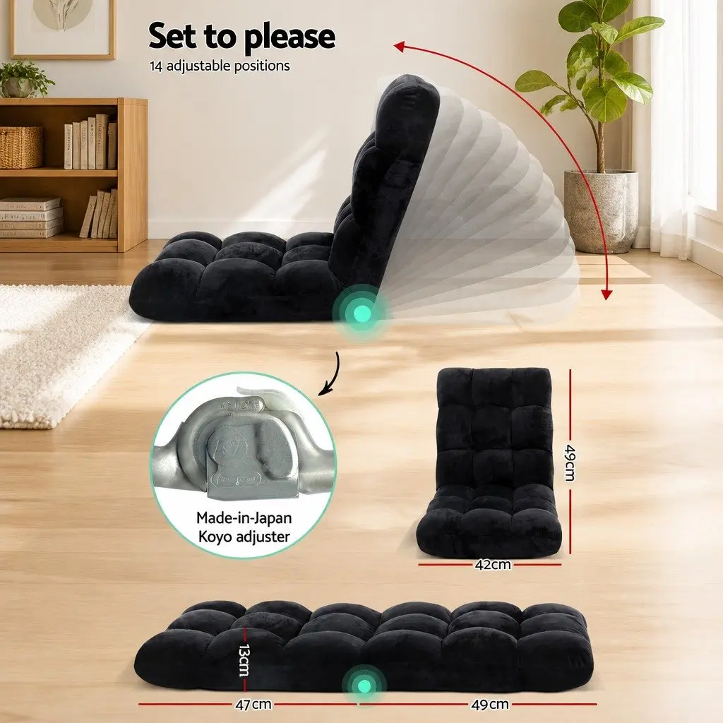 Floor Lounge Chair Black Adjustable with 2-Tier Coffee Table White and Black Living Room Set