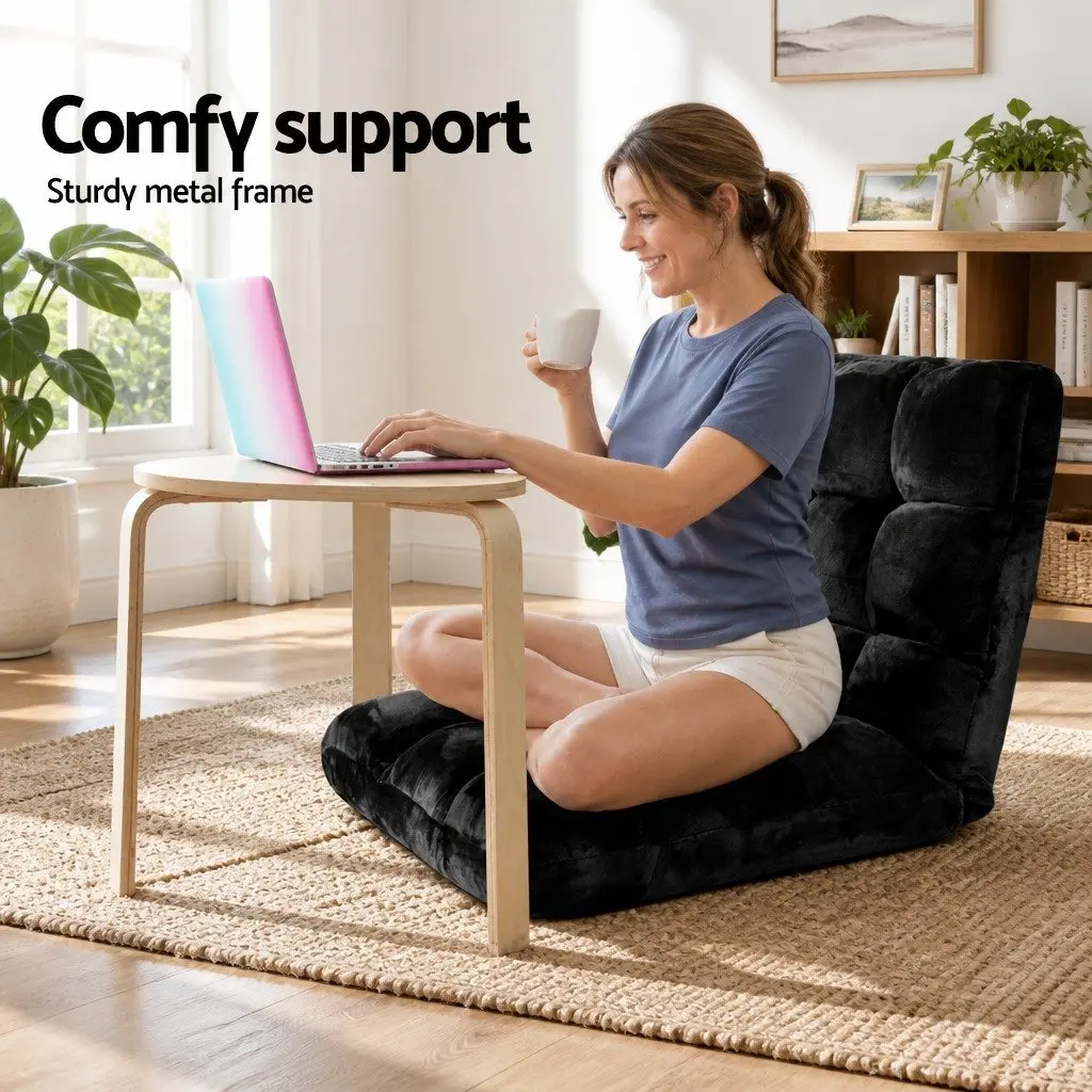 Floor Lounge Chair Black Adjustable with 2-Tier Coffee Table White and Black Living Room Set