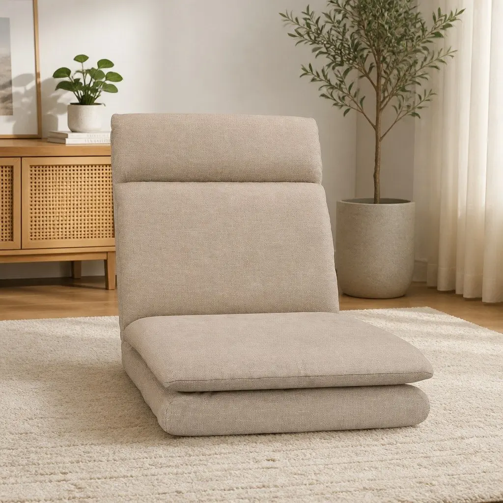 Floor Chair Brown Foldable Portable Five Positions Recliner