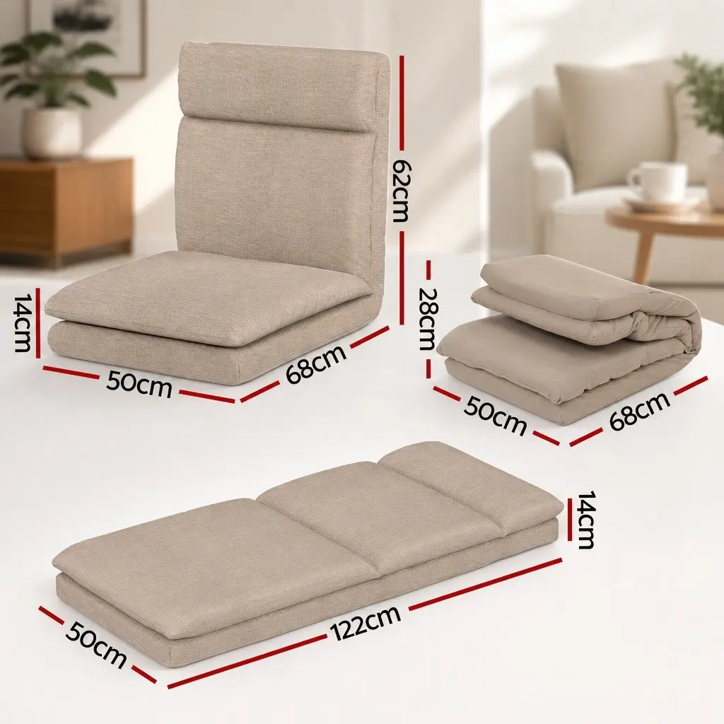 Floor Chair Brown Foldable Portable Five Positions Recliner