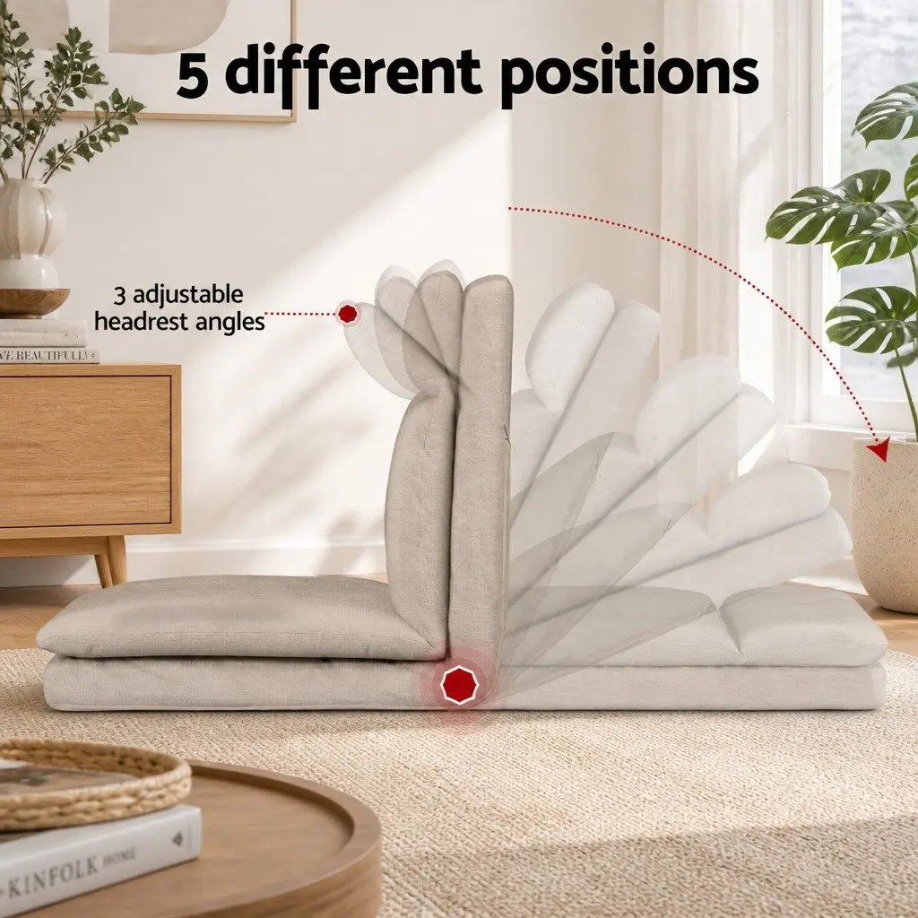 Floor Chair Brown Foldable Portable Five Positions Recliner