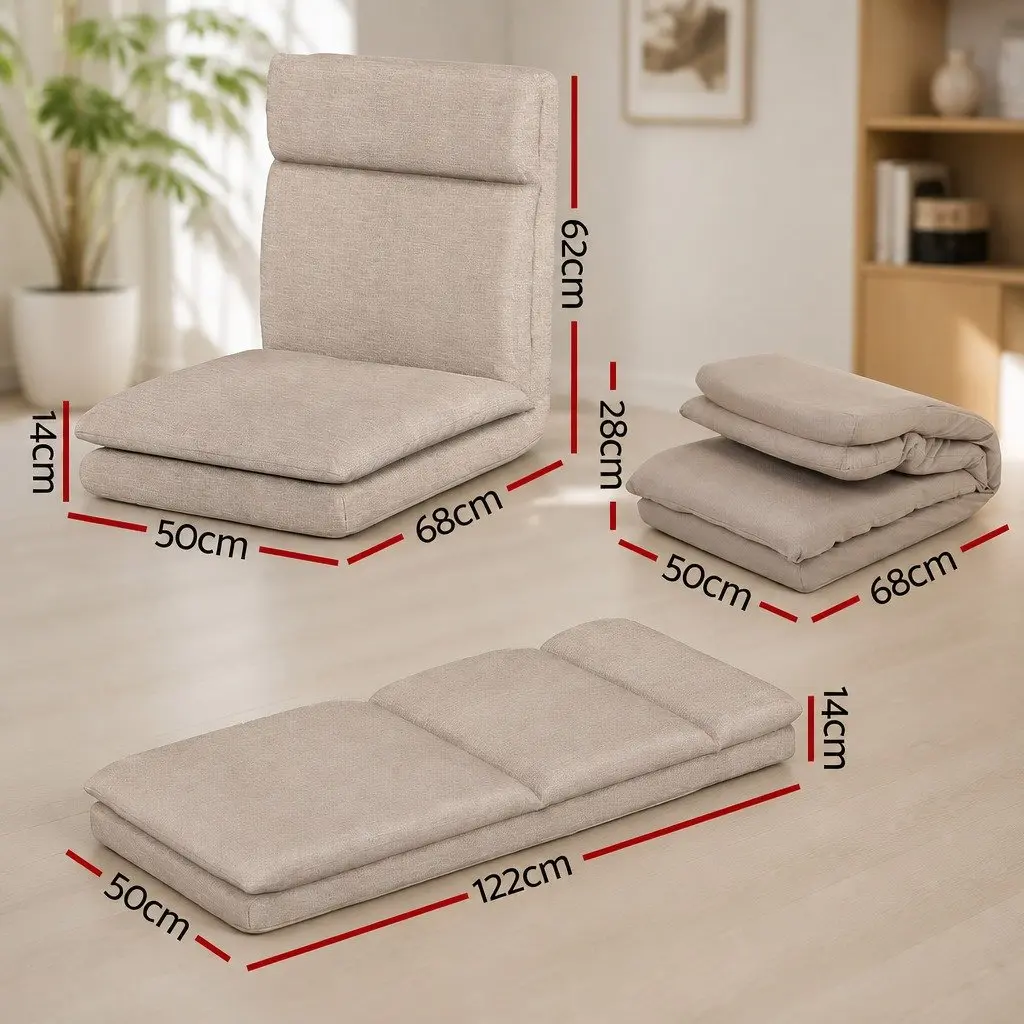 Floor Chair Brown Foldable Portable Recliner 5 Positions