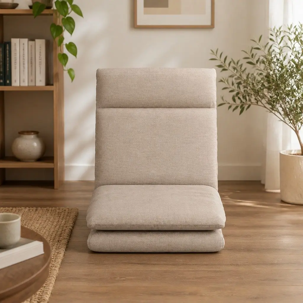 Floor Chair Brown Foldable Portable Recliner 5 Positions