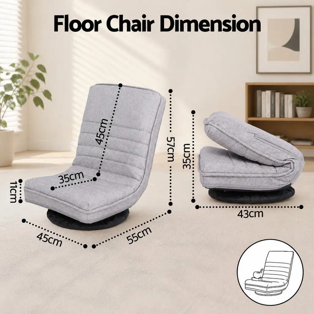 Floor Lounge Chair Beige 360 Swivel Adjustable Foldable Gaming Seat with Metal Frame