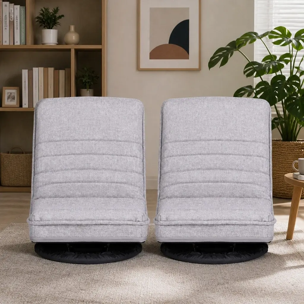 Floor Lounge Chair Beige 360 Swivel Adjustable Foldable Gaming Seat with Metal Frame