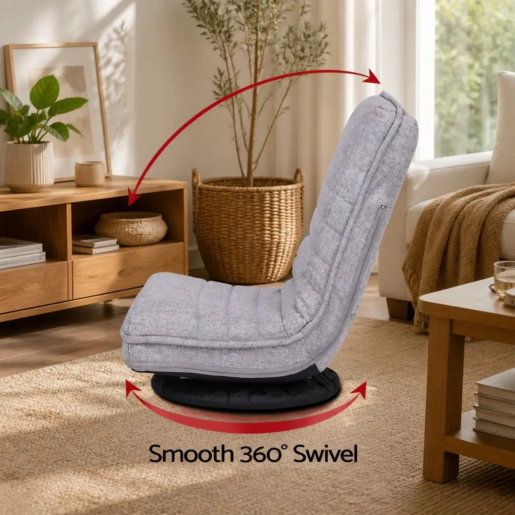 Floor Lounge Chair Beige 360 Swivel Adjustable Foldable Gaming Seat with Metal Frame