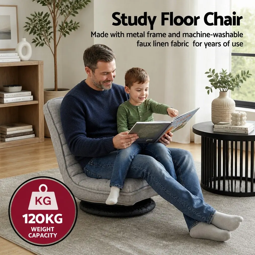 Floor Lounge Chair Beige 360 Swivel Adjustable Foldable Gaming Seat with Metal Frame