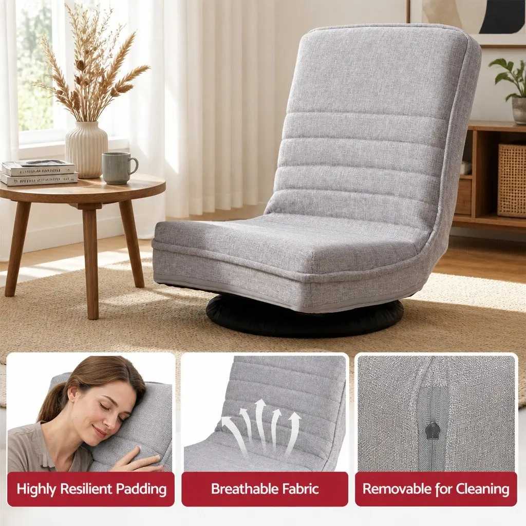 Floor Lounge Chair Beige 360 Swivel Adjustable Foldable Gaming Seat with Metal Frame