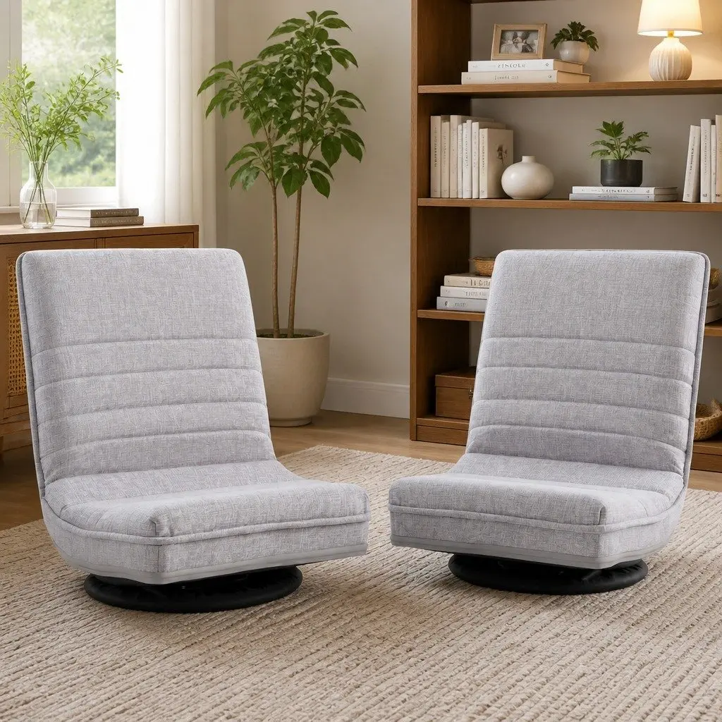 Floor Lounge Chair Beige 360 Swivel Adjustable Foldable Gaming Seat with Metal Frame
