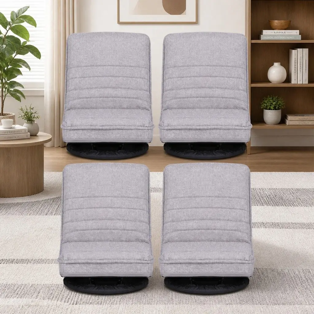 4PCS Swivel Floor Chair Beige 360 Adjustable Foldable Lounge Seat