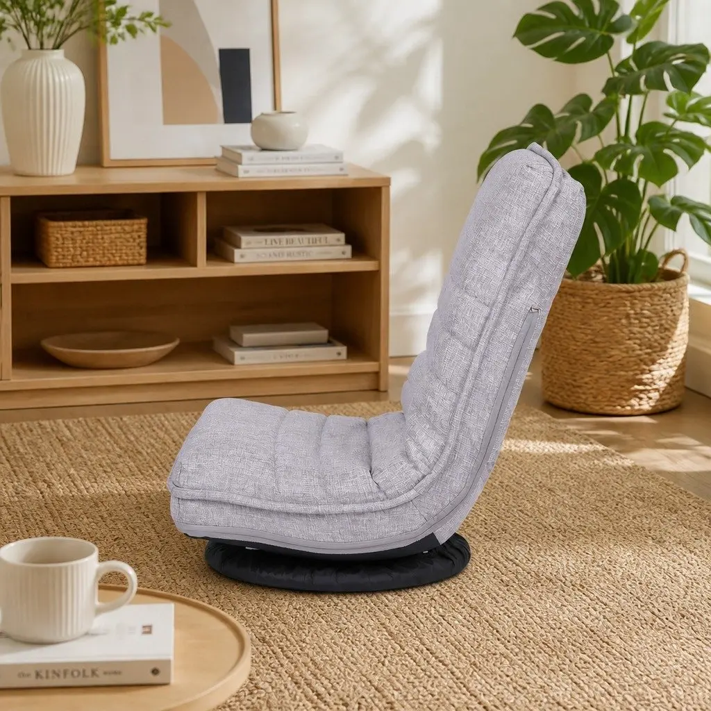 4PCS Swivel Floor Chair Beige 360 Adjustable Foldable Lounge Seat