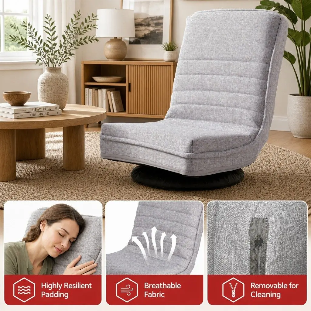 4PCS Swivel Floor Chair Beige 360 Adjustable Foldable Lounge Seat