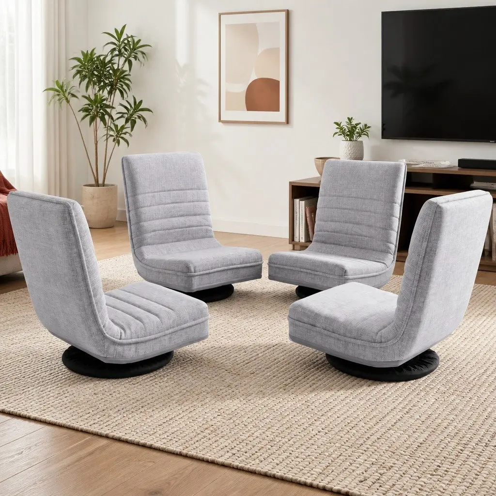 4PCS Swivel Floor Chair Beige 360 Adjustable Foldable Lounge Seat