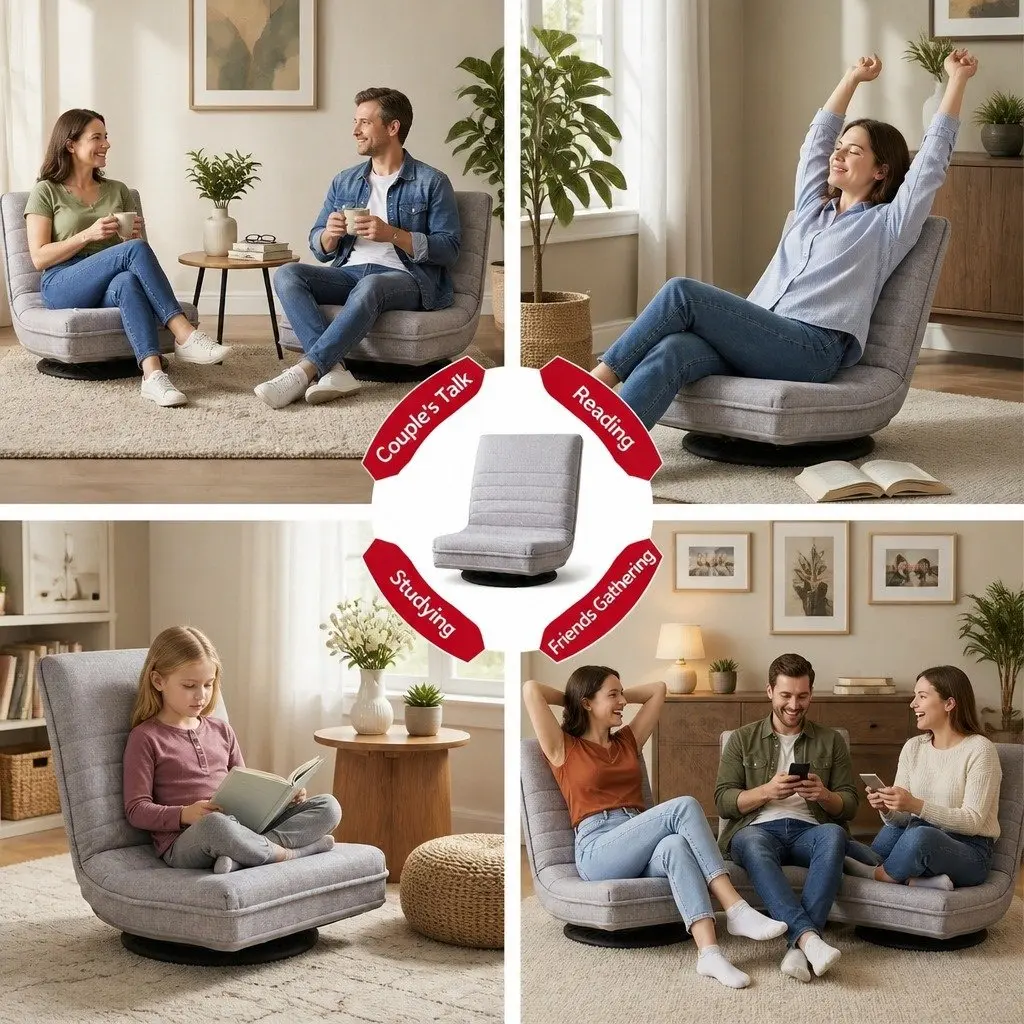 Swivel Floor Chair 360 Adjustable Foldable Lounge Seat Gaming Reading Meditation