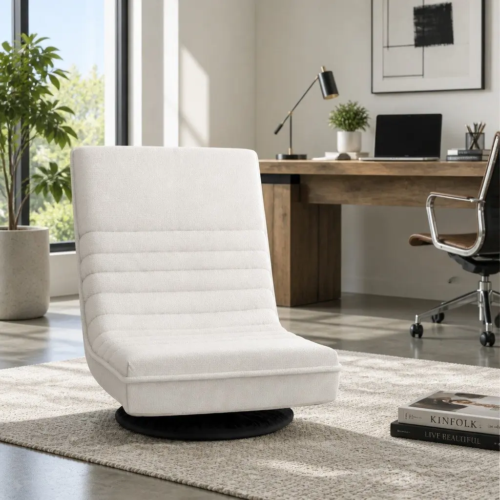 Floor Lounge Sofa White Foldable Swivel Recliner Chair