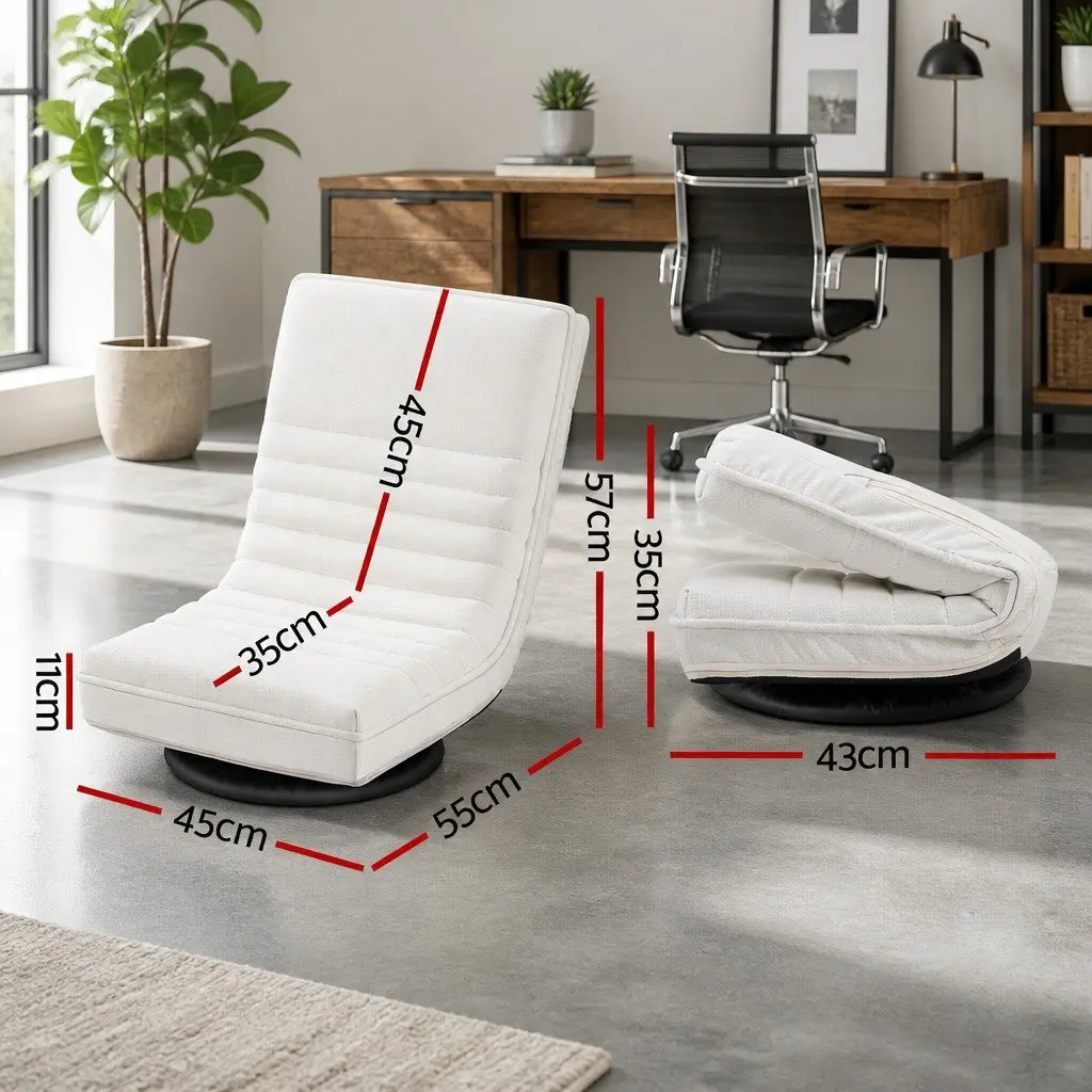 Floor Lounge Sofa White Foldable Swivel Recliner Chair